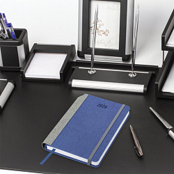 Ежедневник датированный 2026 А5 138x213 мм, BRAUBERG "Mosaic", под кожу, карман для ручки, синий, 117112