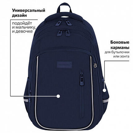 Рюкзак BRAUBERG INTENT, 2 отделения, 4 кармана, "Темно-синий", 39х27х14 см, 273113