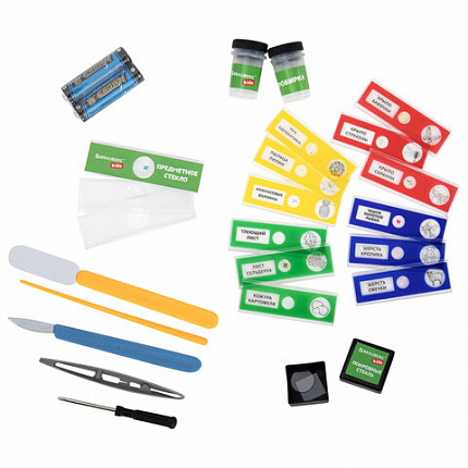 Микроскоп с подсветкой, 30 предметов, в т.ч. набор из 12 микропрепаратов в подарок, увеличение 100х, 400х, 1200х, BRAUBERG KIDS, 391400