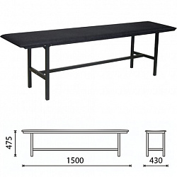 Банкетка без спинки "Берта", 1500х430х475 мм, усиленная, черный каркас, кожзам черный, разборная