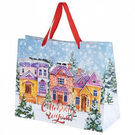 Пакет подарочный (1 шт.) новогодний 26х13х32 см "Winter Wonderland", фольга, ассорти, ЗОЛОТАЯ СКАЗКА, 592443