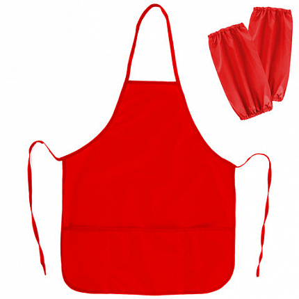 Фартук с нарукавниками для уроков труда ПИФАГОР, 3 кармана, увеличенный размер, 45x60 см, красный, 273745