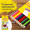 Карандаши цветные ЮНЛАНДИЯ "ТРОПИКИ", 12 цветов, с РАСКРАСКОЙ, трехгранные, грифель 3 мм, натуральное дерево, 181647