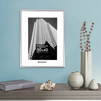 Рамка 30х40 см небьющаяся, багет 12 мм, пластик, BRAUBERG "Original", серебристая, 391232