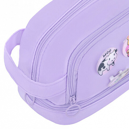 Пенал-органайзер HEIKKI (ХЕЙКИ) с ручкой, значки, 2 отделения, откидная планка, 22x13х10 см, фиолетовый, 273600