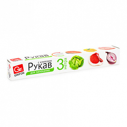 Рукав для запекания с клипсами в коробке, 30 см х 3 м, 15 мкм, GRIFON, ШК2013, 101-201