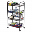Этажерка (тележка) BRABIX офисно-бытовая 4 яруса, на колесах, металл, черная, 43,5х26х83,5 см, 603753