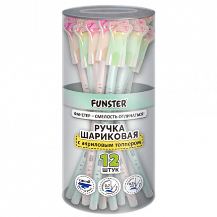 Ручка с акриловым топпером шариковая FUNSTER "KITTY PAW", СИНЯЯ, ассорти, пишущий узел 0,7 мм, линия письма 0,35 мм, 144374