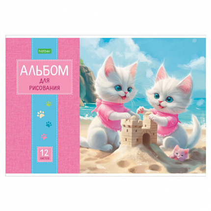 Альбом для рисования А4 12 л., скоба, обложка офсет, HATBER ECO, 205х290 мм, "Пушистые мордочки" (5 видов), 091561, 12А4C