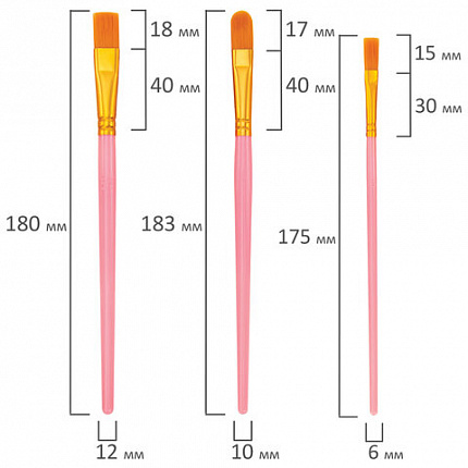 Кисти набор 10 шт., синтетика, розовые, № 2/0-8 (Круглые; Овальные; Плоские; Лайнеры), WBZ, 201088