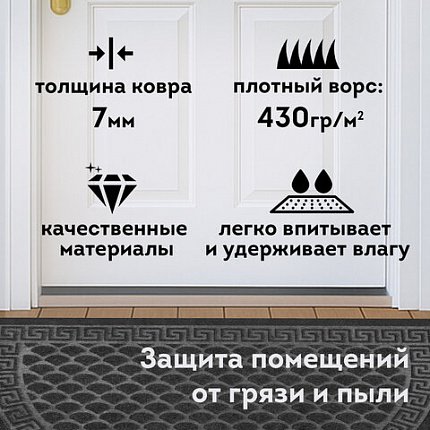 Коврик придверный 60х90 см, СЕРЫЙ, грязезащитный, 430 г/м2, ПОЛУКРУГ, фактурный рисунок ЧЕШУЙКИ, ЛЮБАША, 701052