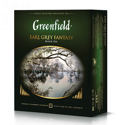 Чай GREENFIELD "Earl Grey Fantasy" черный с бергамотом и цитрусом, 100 пакетиков в конвертах по 2 г, 0584-09