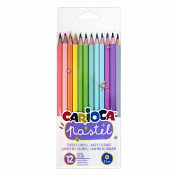 Карандаши цветные пастельные CARIOCA "Pastel", 12 цветов, шестигранные, заточенные, ПВХ чехол, 43034