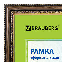 Рамка 21х30 см небьющаяся, пластик, багет 30 мм, BRAUBERG "HIT4", орех с двойной позолотой, 390994