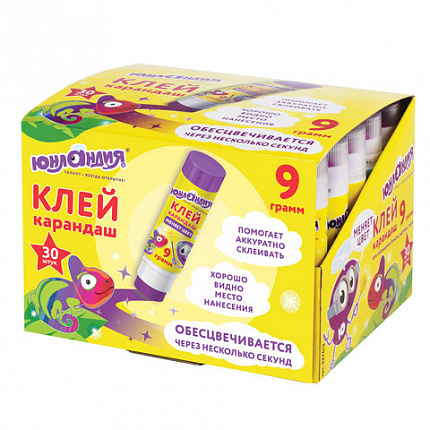 Клей-карандаш цветной ЮНЛАНДИЯ "ЮНЛАНДИК И ХАМЕЛЕОН", 9 г, обесцвечивающийся после высыхания, 227613