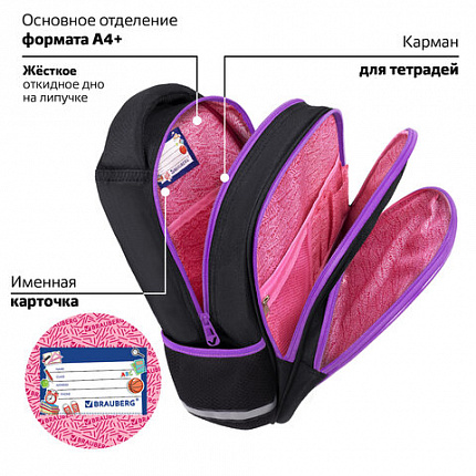 Рюкзак BRAUBERG OPTIMA, 2 отделения, с брелоком, "Сияющий единорог", 36х27х18 см, 273157
