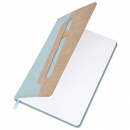 Блокнот А5 148x218 мм BRAUBERG "Assistant", под кожу, 80 листов, держатель, клетка, голубой, 118629
