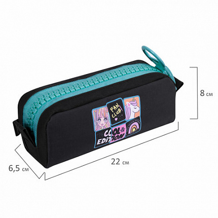 Пенал BRAUBERG с объемной "тракторной" молнией, 1 отделение, ткань, 22х8х6,5 см, "Cool anime", 272342
