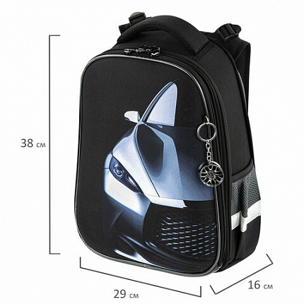 Ранец BRAUBERG PREMIUM, 2 отделения, с брелком, "Быстрая машина", 38х29х16 см, 270600
