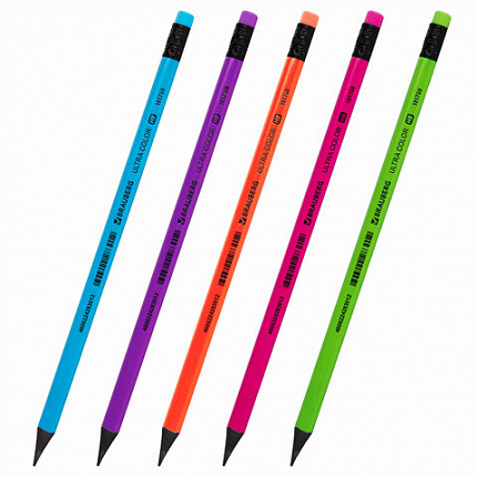 Карандаш чернографитный BRAUBERG "ULTRA COLOR", 1 шт., HB, с ластиком, пластиковый, 181708