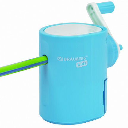 Точилка механическая BRAUBERG KIDS, для простых и цветных карандашей, корпус голубой, крепление к столу, 272005