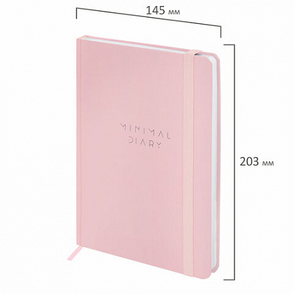 Ежедневник недатированный с резинкой А5 145х203 мм, BRAUBERG, твердый, 160 л., "Minimal", розовый, 116301