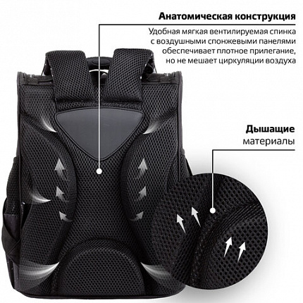 Ранец ПИФАГОР BASIC, 1 отделение, 3 кармана, эргономичная спинка, "Space invader", 35х28х18 см, 273140