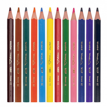 Карандаши цветные утолщенные BIC "Kids Evolution Triangle", 12 цветов, пластиковые, трехгранные, картонная упаковка, 8297356