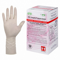 Перчатки латексные стерильные хирургические, КОМПЛЕКТ 50 пар (100 штук), Германия, размер 6,5, S (малый), SFM