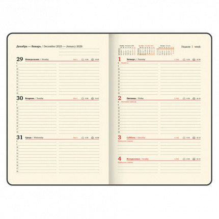 Еженедельник датированный 2026, А5, 145х215 мм, BRAUBERG "Iguana", под кожу, синий, 117170