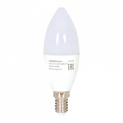 Лампа светодиодная SONNEN EXTRA, 10 (85) Вт, Е14, свеча, нейтральный белый, 30000 ч, LED C37-10W-4000-Е14, 457905