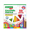 Карандаши цветные BRAUBERG KIDS NEW, 50 цветов, трехгранные, грифель 3 мм, 182004