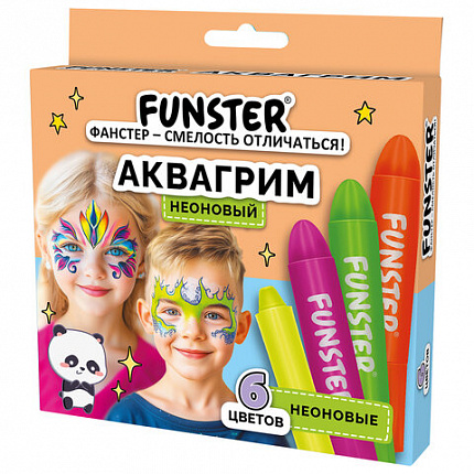 Аквагрим для лица и тела 6 НЕОНОВЫХ цветов FUNSTER, легко смываются, 192573