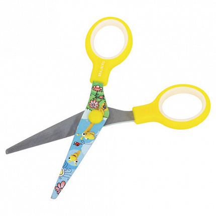 Ножницы 130 мм с цветной печатью "Жирафы", жёлтые, закругленные, BRAUBERG KIDS, 232269