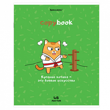 Тетрадь А5, 48 л., BRAUBERG, скоба, клетка, обложка картон, "Кот-Энтузиаст" (микс в спайке), 404365