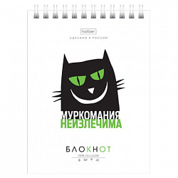 Блокнот МАЛЫЙ ФОРМАТ А6, 40 л., гребень, картон, клетка, HATBER, "Муркомания", 090640, 40Б6В1гр