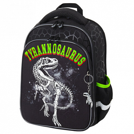 Ранец BRAUBERG QUADRO, 3 отделения, с брелком, "Tyrannosaur", СВЕТЯЩИЙСЯ, 37х28х18 см, 272021