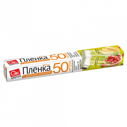 Пленка пищевая ПЭ с перфорацией отрыва, в коробке, 29 см х 50 м, 8 мкм, GRIFON, 101-434