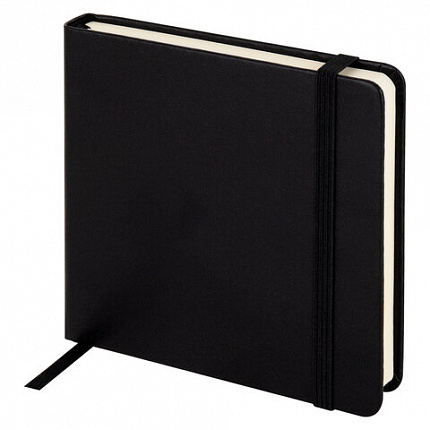 Скетчбук, слоновая кость+белая 140 г/м2, 120х120 мм, 80 л., КОЖЗАМ, резинка, BRAUBERG ART CLASSIC, черный, 116872