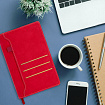 Ежедневник недатированный А5 138х213 мм, BRAUBERG "Slot", под кожу, держатель для ручки, 160 листов, красный, 116606