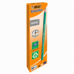 Карандаш чернографитный BIC, 1 шт., "Evolution", HB, с резинкой, пластиковый, корпус зеленый, заточенный, 8803323