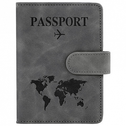 Обложка для паспорта и документов с защитой от считывания, 9 карманов, магнит, экокожа, серо-голубая, BRAUBERG, 238756