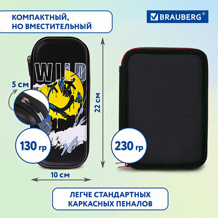 Пенал BRAUBERG, 1 отделение, 1 откидная планка, ЭВА, 22х10х5 см, "Жуткий смайл", 272337