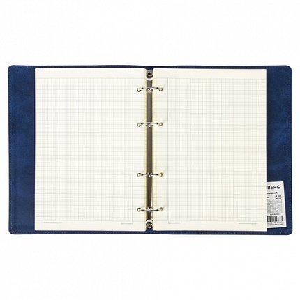 Тетрадь на кольцах А5 (180х220 мм), 120 листов, под кожу, клетка, BRAUBERG "Main", синий, 402005