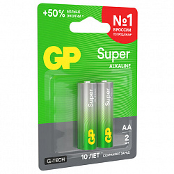 Батарейки КОМПЛЕКТ 2 шт., GP Super G-Tech, AA (LR6, 15А), алкалиновые, пальчиковые, блистер, 15A-2CR2