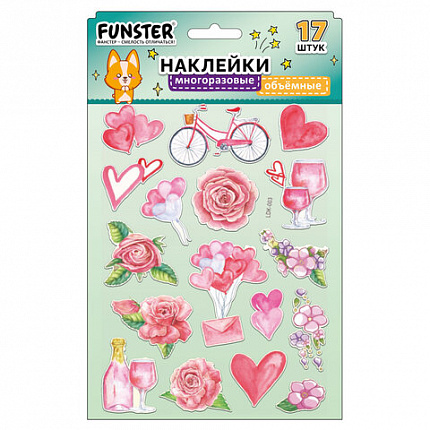 Наклейки объемные "Вдохновение", 19х15 см, ассорти 12 видов, FUNSTER (ФАНСТЕР), 666088