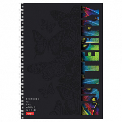 Тетрадь А4 96 л., HATBER, гребень, клетка, матовая ламинация, 3D-лак, "Animals print" (микс), 085842, 96Т4лолВ1гр