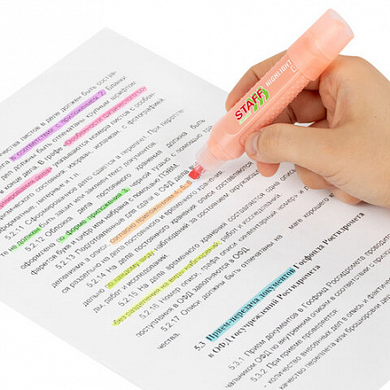 Набор текстовыделителей 6 ПАСТЕЛЬНЫХ ЦВЕТОВ, STAFF "EVERYDAY HL-707", линия 1-5 мм, скошенный наконечник, 152551