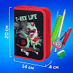 Пенал ПИФАГОР, 1 отделение, 2 откидные планки, полиэстер, 20х14 см, "T-Rex Life", 271513