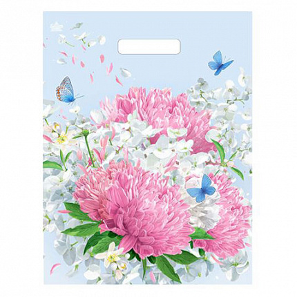 Пакет с вырубной ручкой ПВД, 40х31 см, "Нежная хризантема", 30 мкм, н00178360